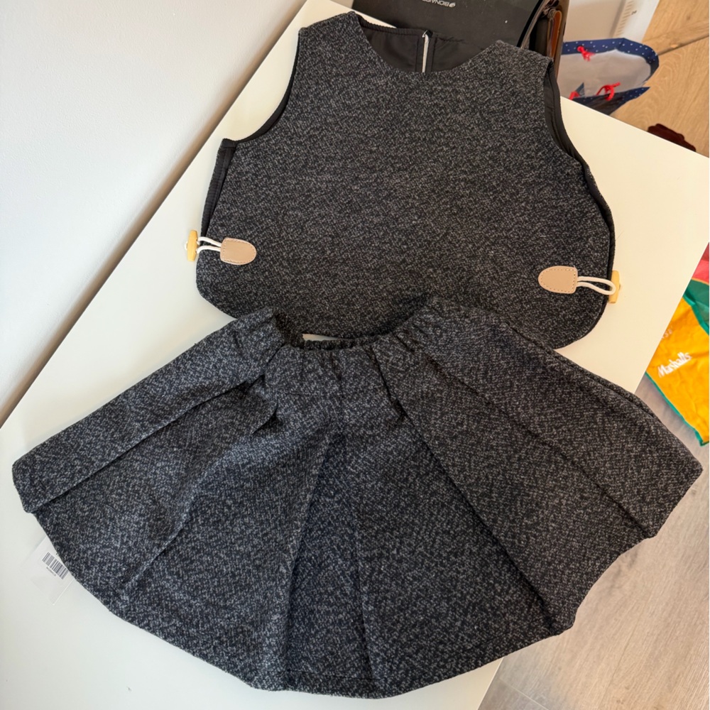 Stylish Gray Tweed Skirt and Top Set